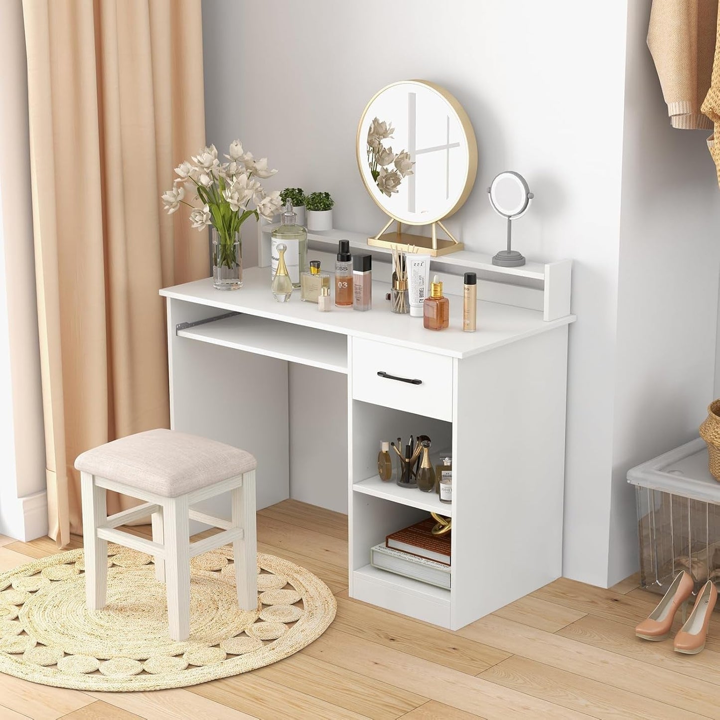 Modern White Desk with Drawer and Keyboard Tray-3