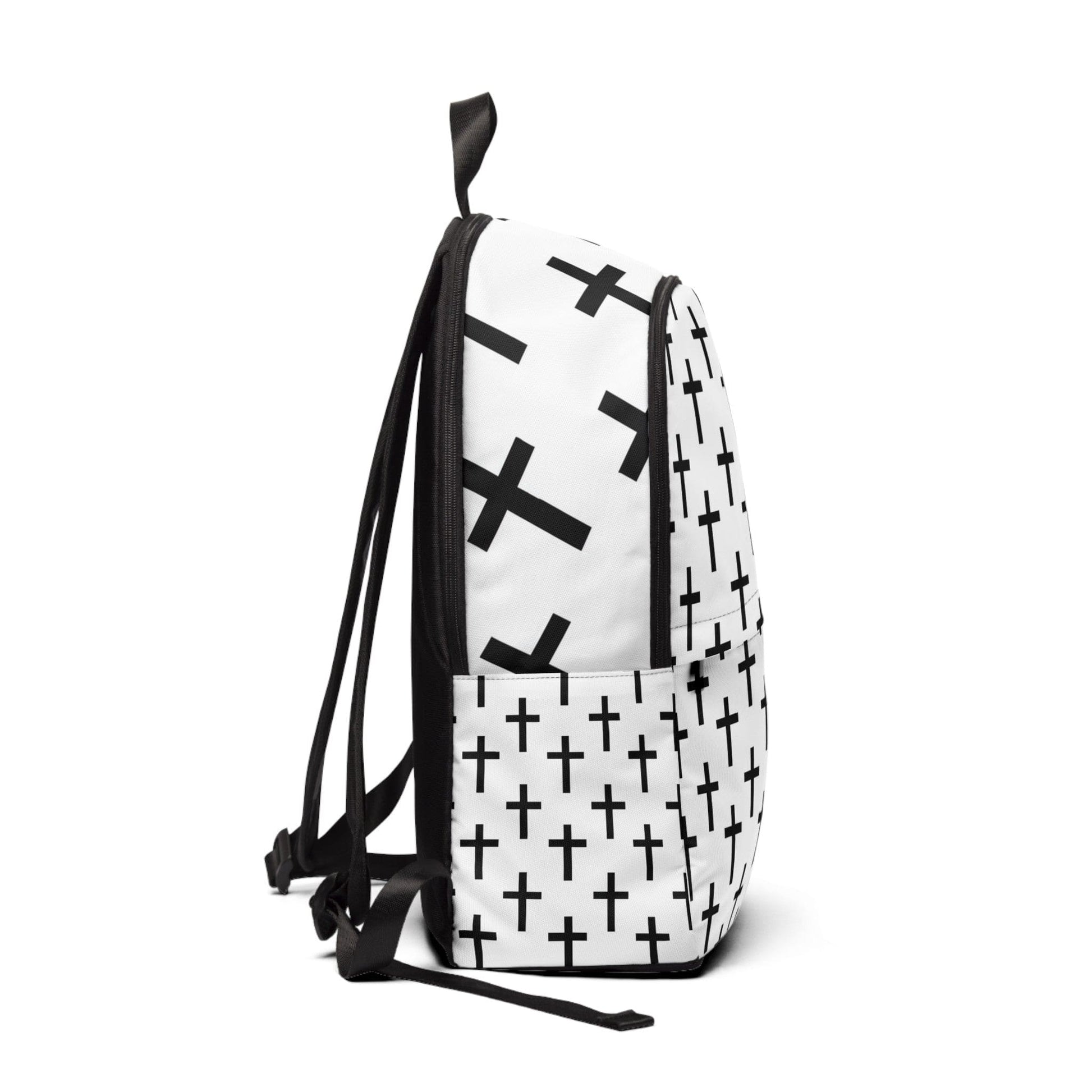 Fashion Backpack Waterproof White Black Cross Print-1