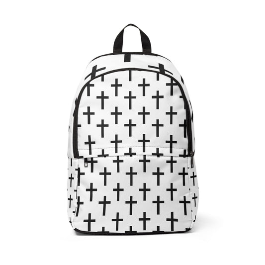 Fashion Backpack Waterproof White Black Cross Print-0