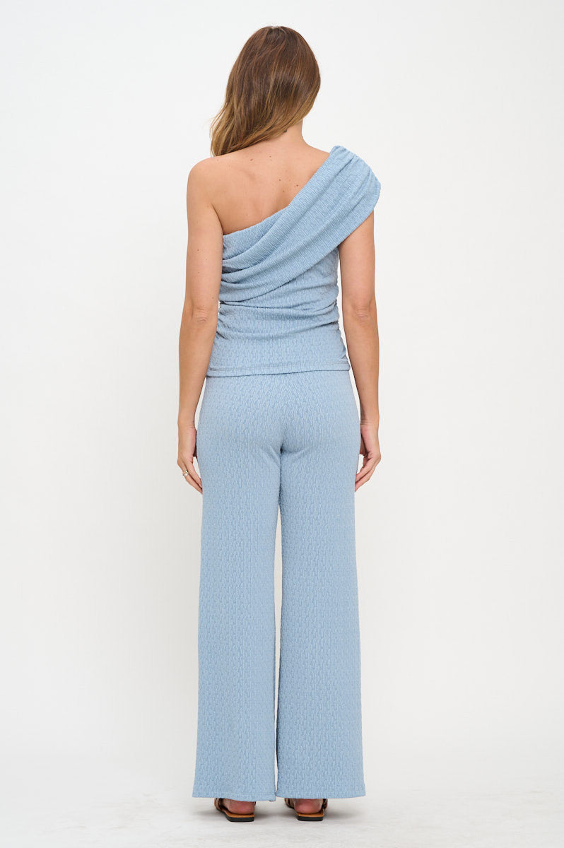 Textured One Shoulder Top with Ruched Detail-4