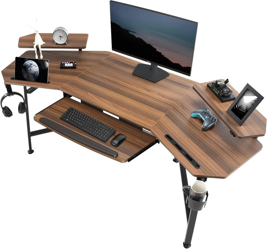 Large Wing-Shaped Gaming Desk With Keyboard Tray-0